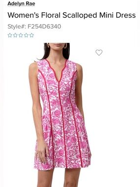 Adelyn Rae Pink and White Floral Scalloped V-Neck Mini Dress XS